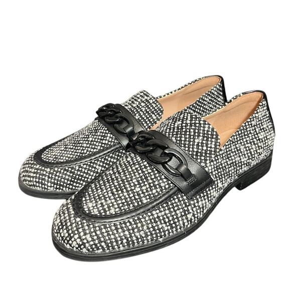 Cole Haan Stassi Chain Tweed Loafer Flat Slip On Black White Boucle Size 8.5‎ - Picture 1 of 8